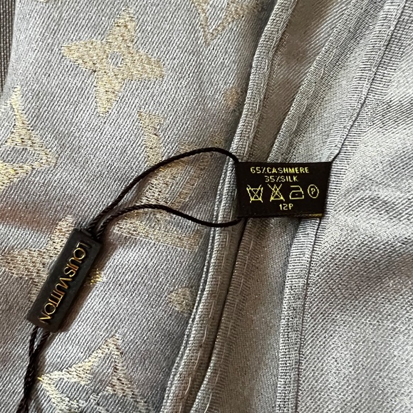 New Louis Vuitton Paris VL Pashmina Scarf Shawl Cashmere Silk Silver Gold Logo - Picture 5 of 13